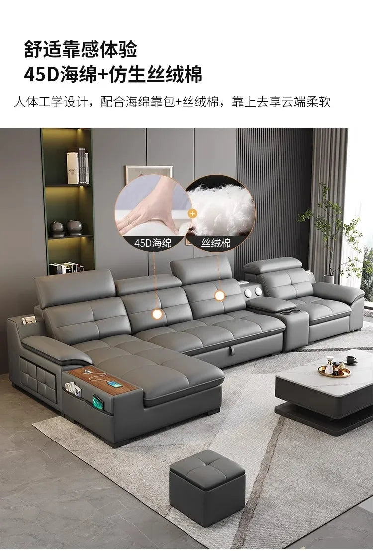 functional sofa, electric adjustable modern living room, storage princess, smart head, etc., dual-purpose leather sofa bed