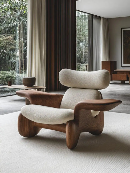 Wind solid wood art soft decoration creative special-shaped single leisure chair designer sofa chair balcony lazy chair