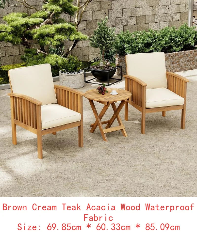 Outdoor Acacia Wood Patio Furniture Set - Modern Club Chair Conversation Set with Side Table for Garden, Patio & Deck (Brown