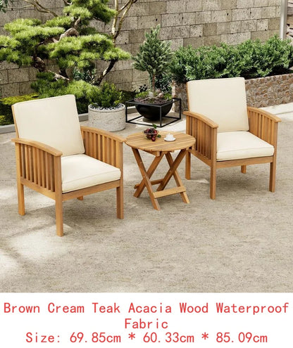 Outdoor Acacia Wood Patio Furniture Set - Modern Club Chair Conversation Set with Side Table for Garden, Patio & Deck (Brown