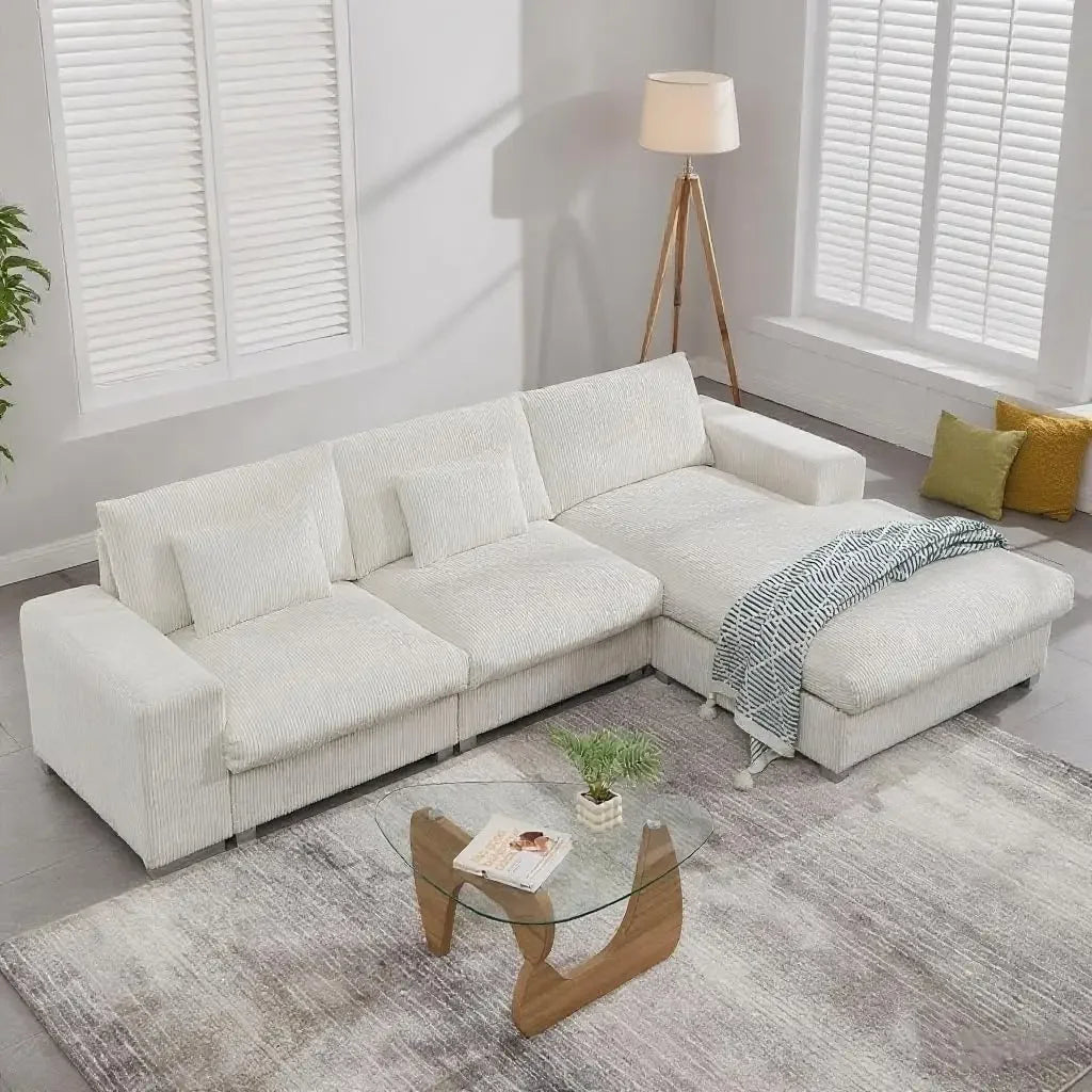 U Shaped Cloud Couch Sectionals Comfy White Sectional Couches for Living Room Modern Oversized Modular Sofas, Corduroy Large Big