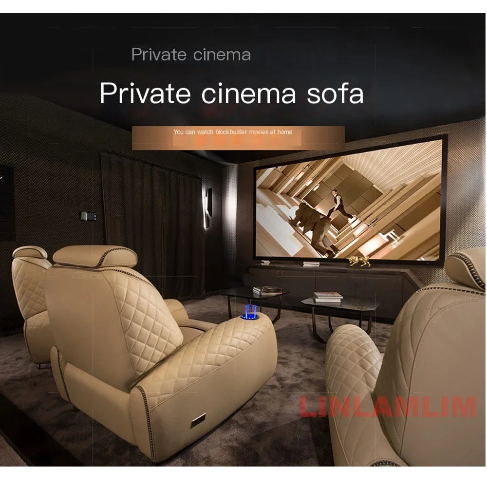 Luxury Electric Recliner Theater Seating Sofa – Modern Home Theater Chairs with LED Lighting, USB, Massage, Cooling Cup Holder