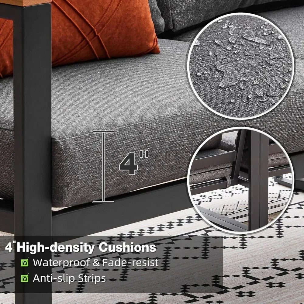 Patio Furniture Set, Metal Patio Conversation Sets with Removeble, High-Resiliency Sponge Cushions, Grey