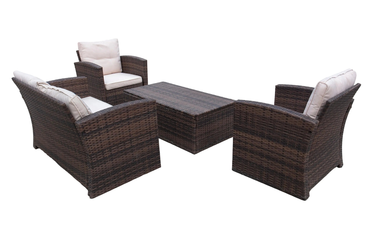 Modern Outdoor Rattan Sofa Set for Patio Balcony Living Room or Courtyard-Woven Wicker Chair Combination for Park Leisure