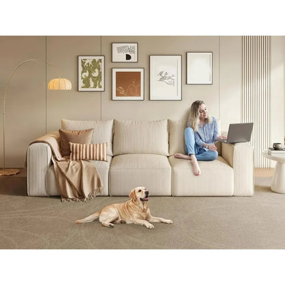 Luxurious 3-Seat Deep Modular Sectional Sofa with Cloud Comfort and 3 Pillows in Corduroy for Living Spaces and Apartments