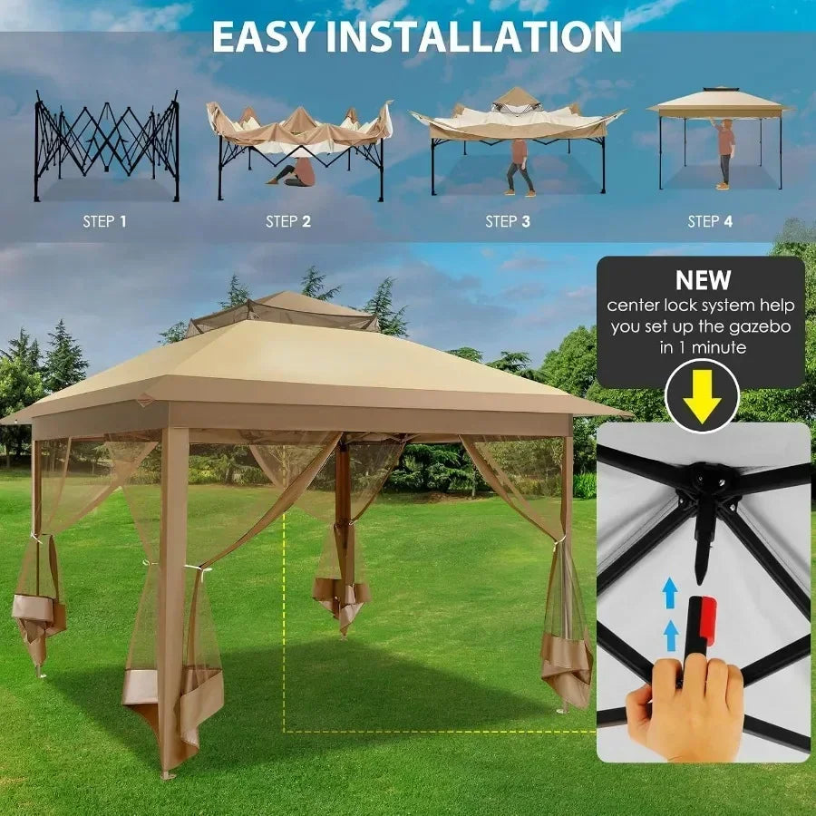 Pop Up Gazebo Canopy Tent, Outdoor Screened Gazebo Shelter with Mosquito Net, Carpas para Patio, Shade for Lawn, Garden, Backya