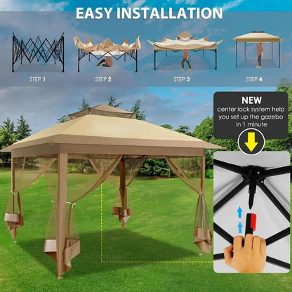 Pop Up Gazebo Canopy Tent, Outdoor Screened Gazebo Shelter with Mosquito Net, Carpas para Patio, Shade for Lawn, Garden, Backya