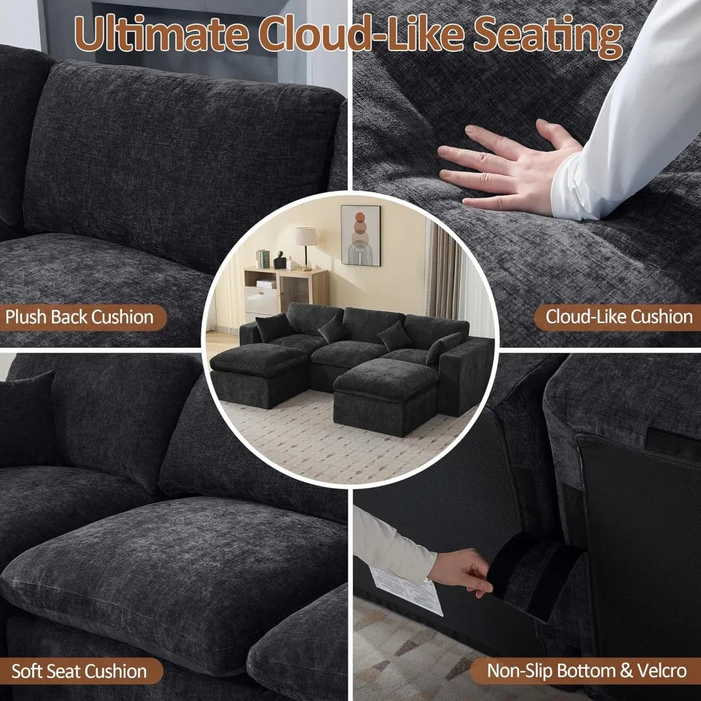115'' Cloud Boneless Sectional Couch, Modular Sectional Sofa Deep Seat with 2 Ottomans, Oversized Upholstered Convertible Comfy