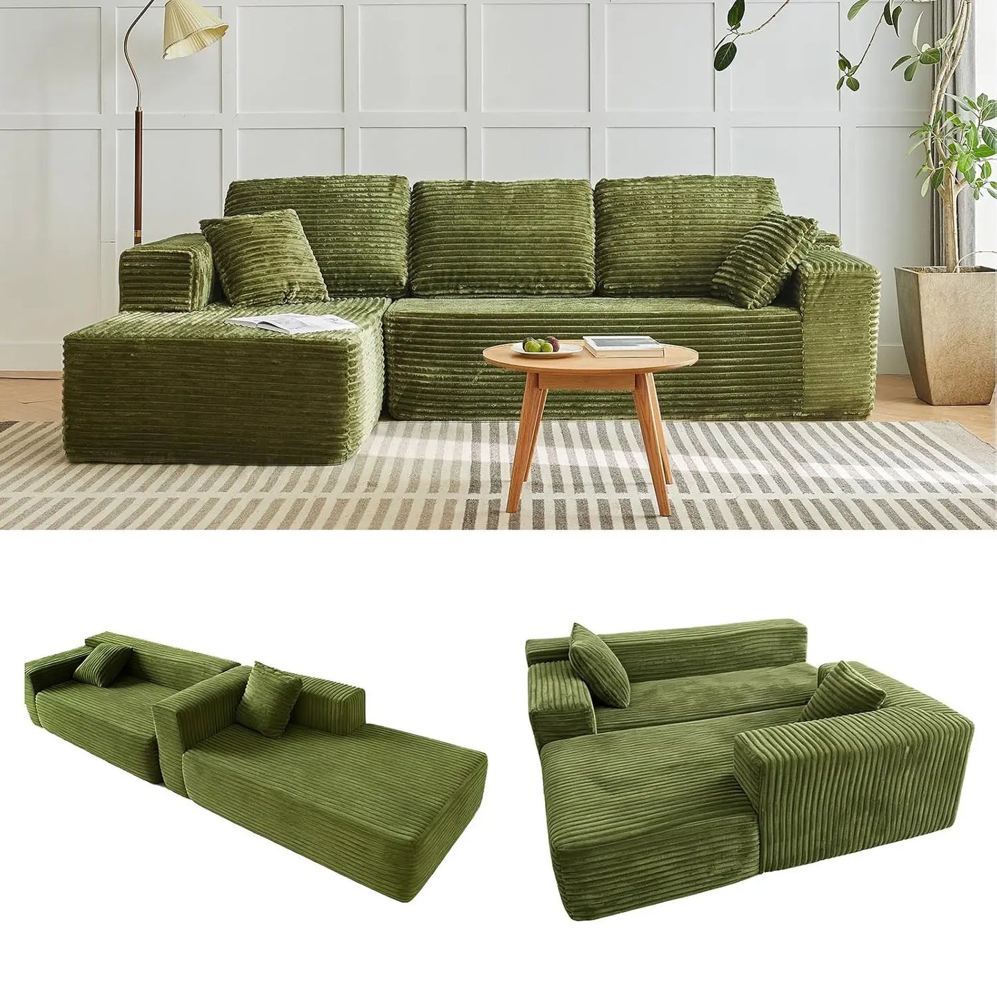 118" Compressed Sofa for Living Room L Shaped Boneless Couch, Modular Sectional Sofa, Sofa Bed Memory Foam Couches with Chaise