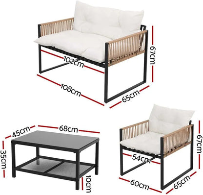 4 Seater Outdoor Sofa Set 4PCS Table Chair Set Garden Patio Furniture