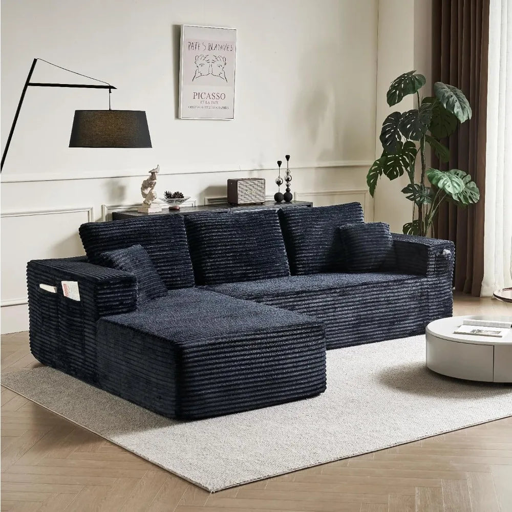 105" Modular Sectional Sofa with L-Shaped Chaise - Corduroy Fabric, Cloud Sectional Couches for Living Room & Home Office, Memor