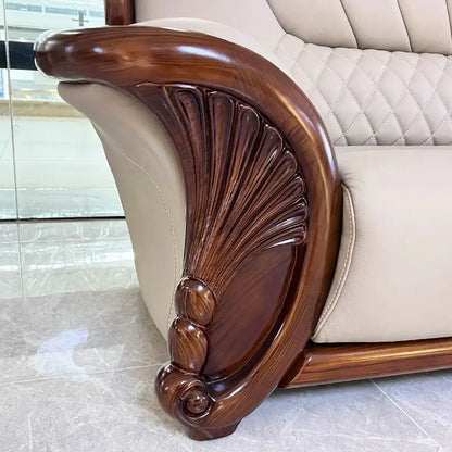 European leather sofa first layer cowhide combination living room villa luxury ebony sofa style fully furnished small apartment