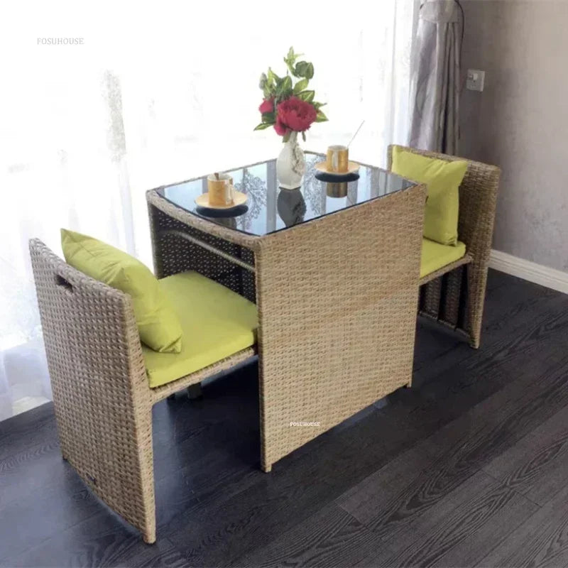 Nordic Rattan Garden Furniture Set Three-piece Courtyard Terrace Outdoor Round Table and Chairs Patio Leisure Table and Chairs X