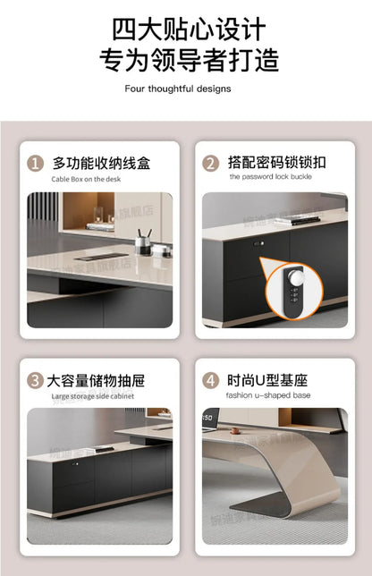 Desk boss table light luxury, big desk, writing desk file cabinet paint boss table