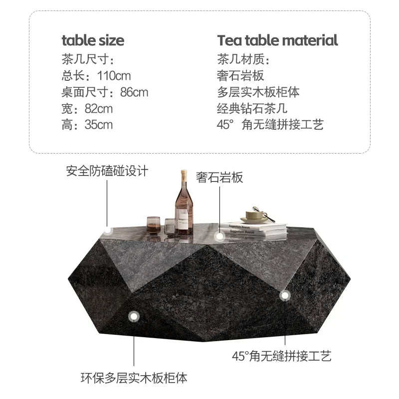 Y Minimalist Luxury Stone Rock Plate Diamond Modern Minimalist High Sense Small Apartment Shaped Coffee Table Living Room Home