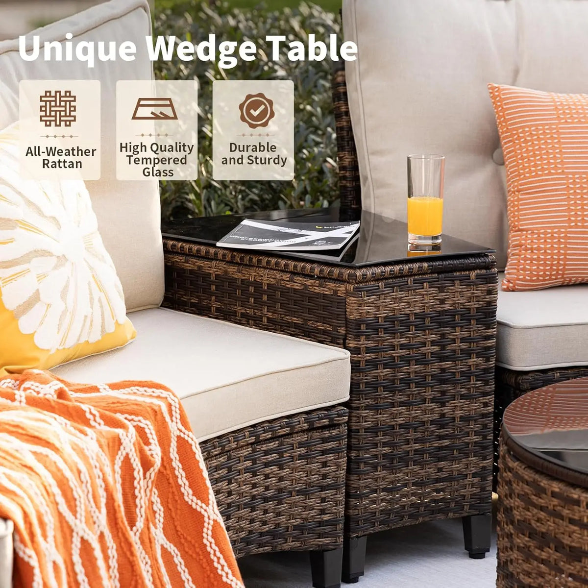 Multi-piece Outdoor Patio Furniture Sets, Half Moon Curving Part of The Sofa Rattan Patio Conversation Sets