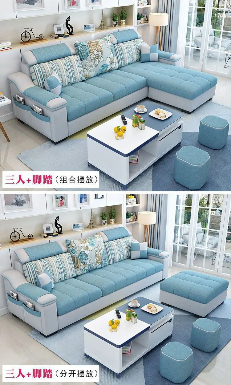 Fully Furnished Living Room Modern Fabric Sofa 3-Seater Removable Washable Cotton Linen Apartment Size