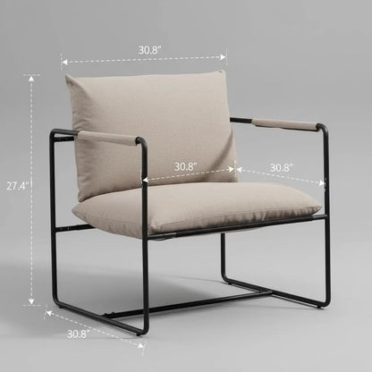 Modern Mid-Century Accent Chair, Upholstered Lounge Armchair with Metal Base & Removable Cushion for Living Room Bedroom Grey
