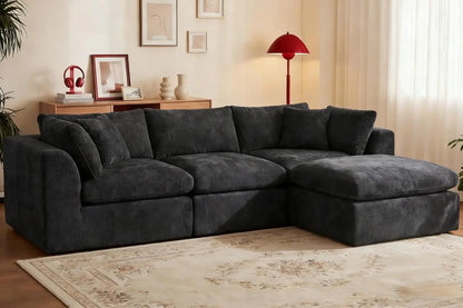 110''Oversized Modular Sectional Sofa Chenille Deep Seat Memory Foam L Shape Ottoman 2 Pillows Washable Cover Living Room Custom