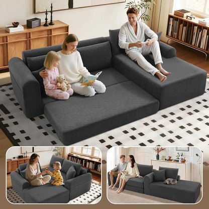 Modular Sectional Couch in a Box 103" L Shaped Boneless Cloud Couch with Deep Seat, Convertible Sofa Bed for Living Room Bedroom