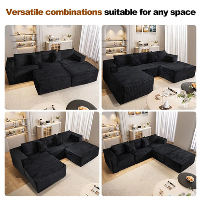 110" Modular Sectional Couch with 2 Movable Ottoman,3-Seater Boneless Cloud Sofa Couches for Living Room, U Shaped Comfy Sofa,Lu
