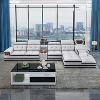 Linlamlim Luxury Genuine Leather Sectional Sofa with Adjustable Headrests, Projector, Speaker and Storage for Living Room Couch