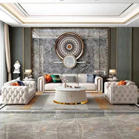 Italian light luxury sofa living room leather sofa first layer cowhide buckle design luxury combination sofa size apartment