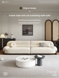 Simple modern fabric sofa, straight row Italian style, minimalist cream arc