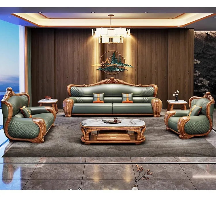 European-style villa, luxury ebony wood, leather art sofa