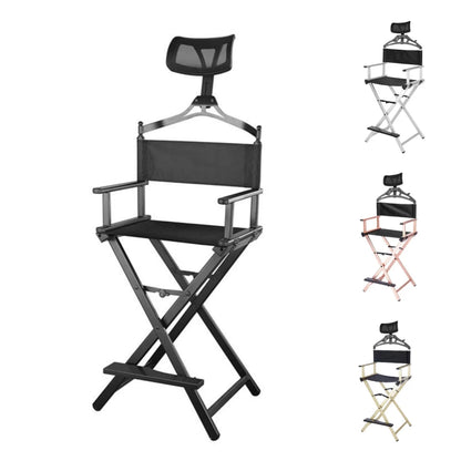 Modern Portable Aluminum Director Chair with Headrest - Portable Makeup Artist/Manager Folding Chair for Better Rest