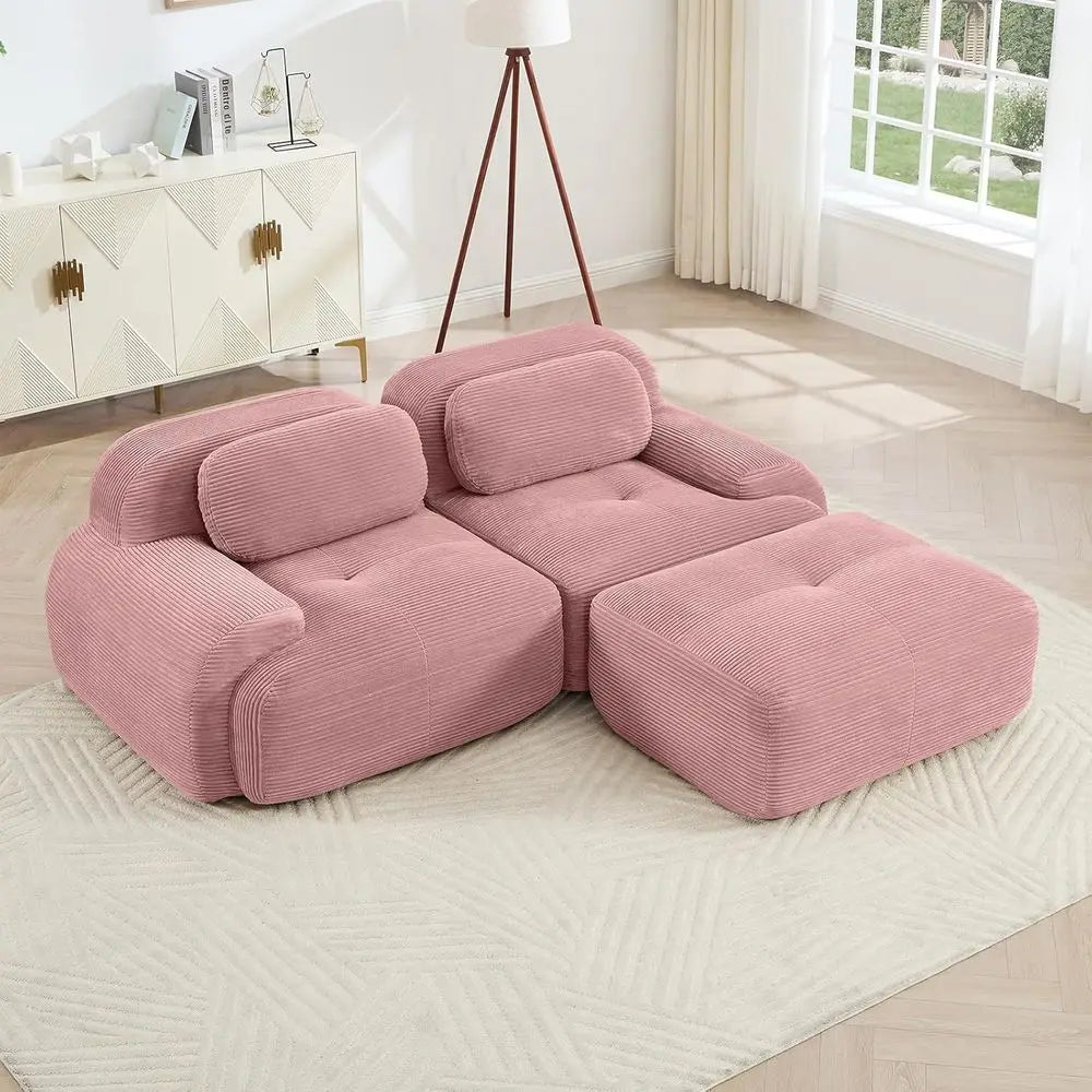 Pink Ottoman for  Sectional Soa, Corduroy Deep Seat or Oversized Compred BonelSectional Couches or Living Room Bedroom ,only  Ottoman