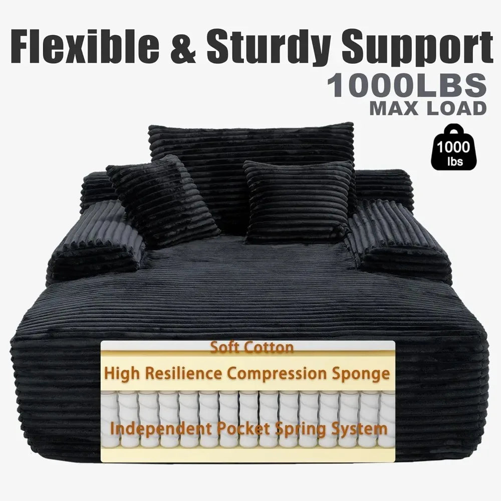 ZS019 Easyhomesofa Oversize Chaise Lounge Chair Indoor,Boneless Couch,Plush Corduroy Sleeper Sofa Bed