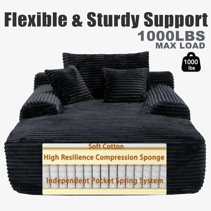 ZS019 Easyhomesofa Oversize Chaise Lounge Chair Indoor,Boneless Couch,Plush Corduroy Sleeper Sofa Bed