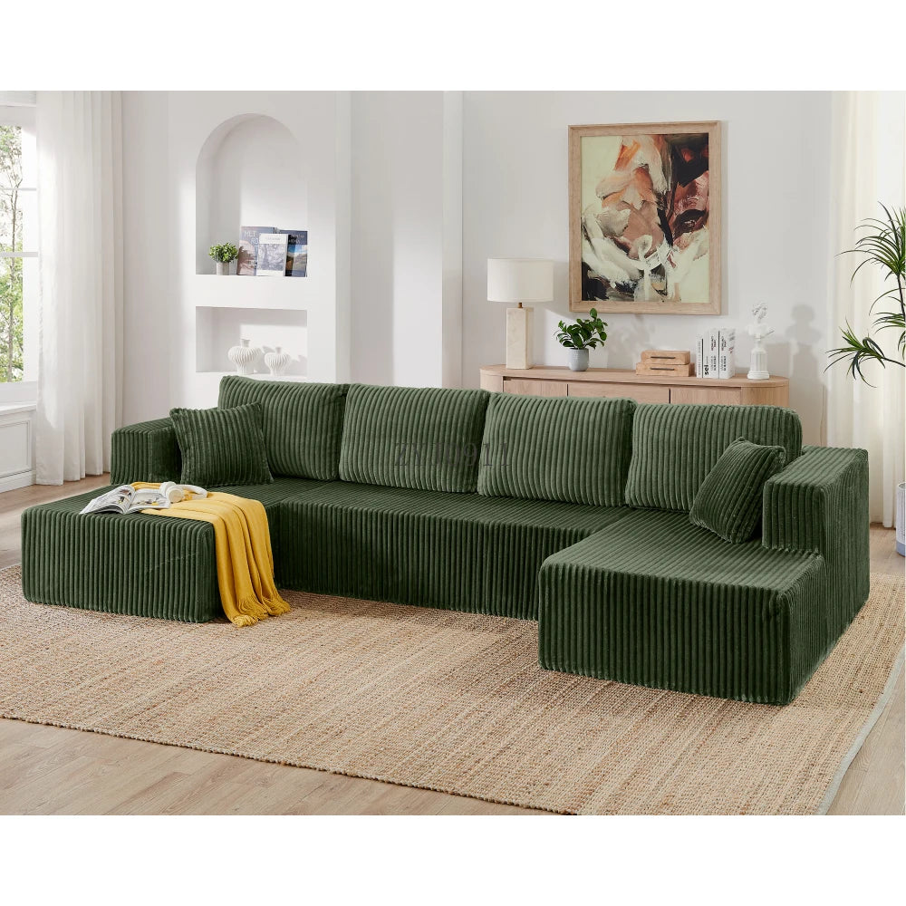 U-shaped modular sectional sofa, compressed sectional sofa, modern minimalist style corduroy sofa, living room sofa