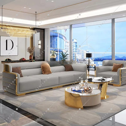 Starton Furniture Italy Design Living Room Couch Luxury Brown Genuine Leather Single Two Three Seater Sectional Sofa Set