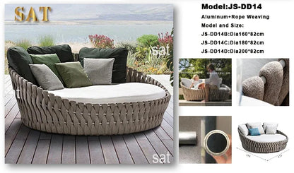 -Modern Day Bed Patio Furniture Hotel Deluxe Teak Rope Garden Sun Lounge Chair Round Aluminum Rattan Wicker Outdoor Day Bed