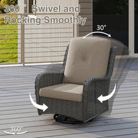 7 Pieces Rattan Sofa - Outdoor Furniture Patio Conversation Set with Swivel Rocking Chairs, Coffee Table & Ottomans for Backyar