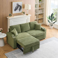80-Inch Two-in-One Folding Chaise Lounge Corduroy Fabric Hidden Lying Function Cup Holder Pillow Easy-to-Adapt Green for Living