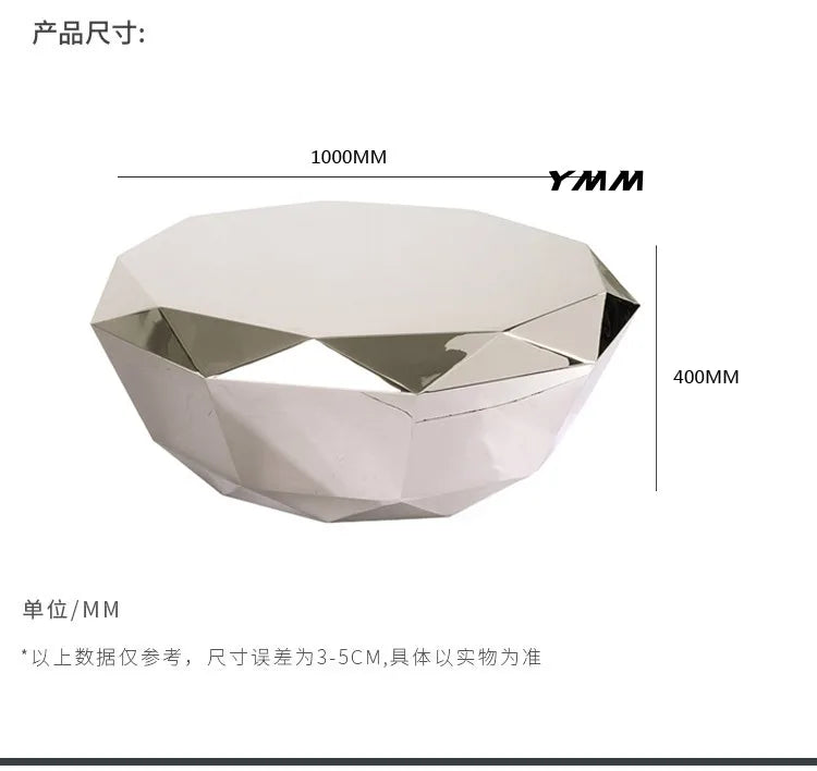CZ  Steel Diamond-Shaped Coffee Table Modern Fashion Living Room Model Room Sales Office Mirror Titanium Small Coffee Table