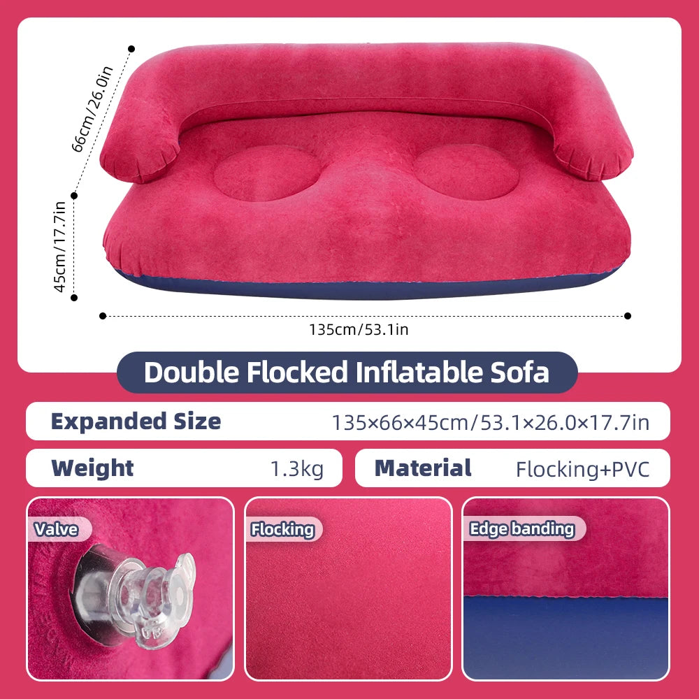 Double Inflatable Air Sofa Two-Seater Lazy Couch Heavy Duty Leak Proof Inflatable Lounge Furniture Indoor Outdoor Camping