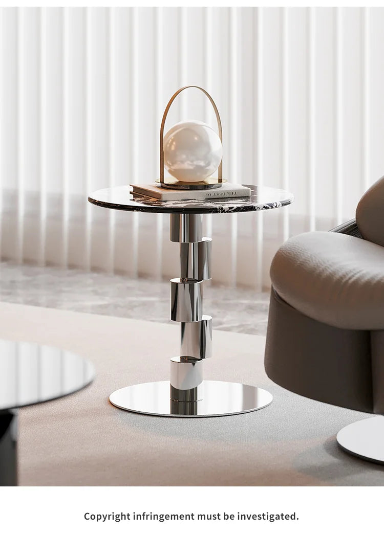 Medieval-Style Napoleon Marble Coffee Table, Designer Model for Home Use, Stainless Steel Corner Table for Living Room, Light Luxury Side Table for Bedroom