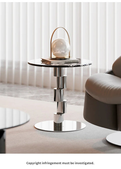 Medieval-Style Napoleon Marble Coffee Table, Designer Model for Home Use, Stainless Steel Corner Table for Living Room, Light Luxury Side Table for Bedroom