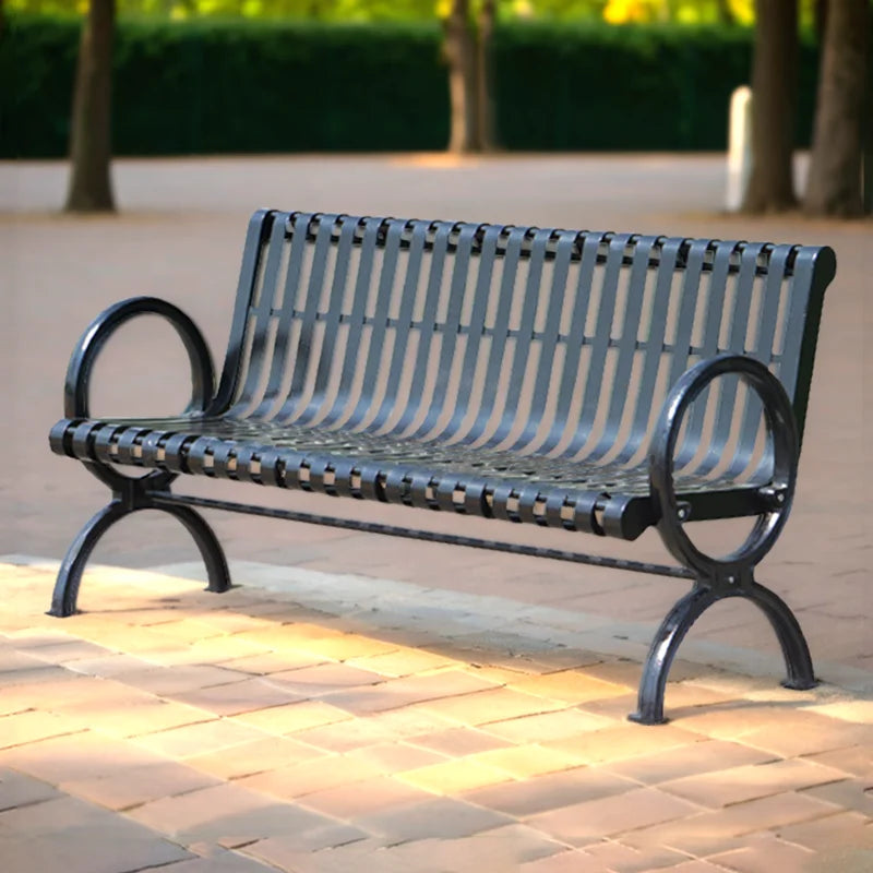 High Quality Modern European Style Durable Black Metal Outdoor Lawn Bench for Park & Gym Use