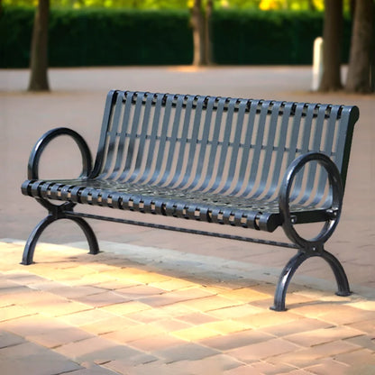High Quality Modern European Style Durable Black Metal Outdoor Lawn Bench for Park & Gym Use