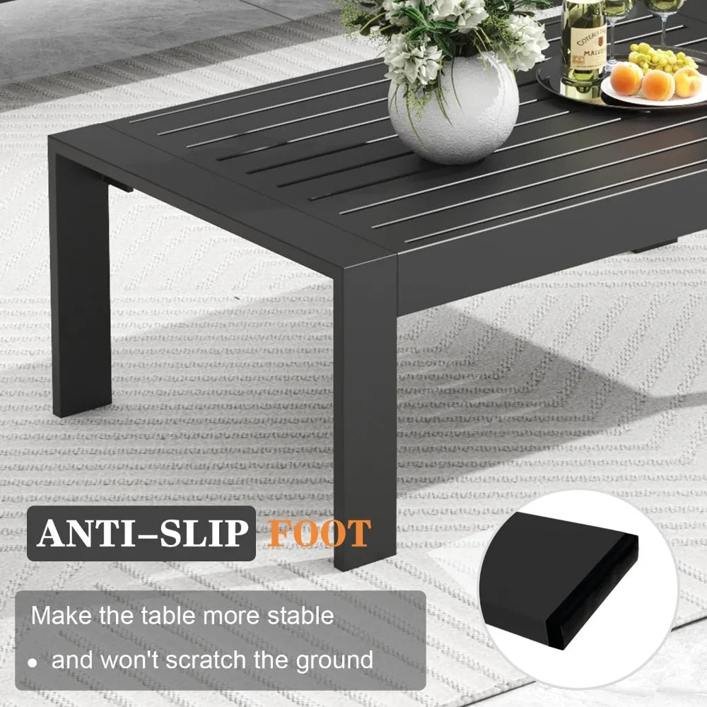 5 Pieces Modern Aluminum Patio Furniture Set, Outdoor Conversation Sets Metal Sectional Sofa with Coffee Table