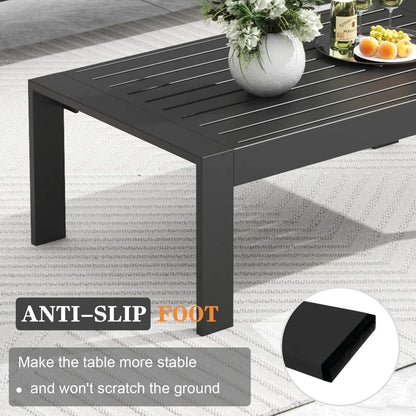 5 Pieces Modern Aluminum Patio Furniture Set, Outdoor Conversation Sets Metal Sectional Sofa with Coffee Table