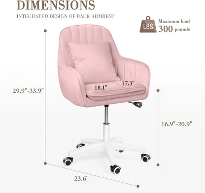 Mid Back Velvet Vanity Chair Swivel Rolling Desk Chair with Wheels, Modern Upholstered Makeup Chair for Women Girls, Computer Ta