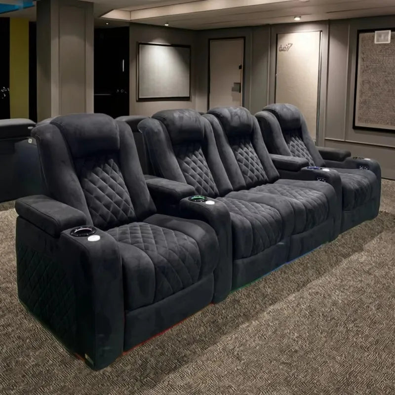 Modern Black Fabric Electric Recliner Theater Chair Luxury Home Vip Seating Cinema Room Sofa Power Reclining Movie Furniture