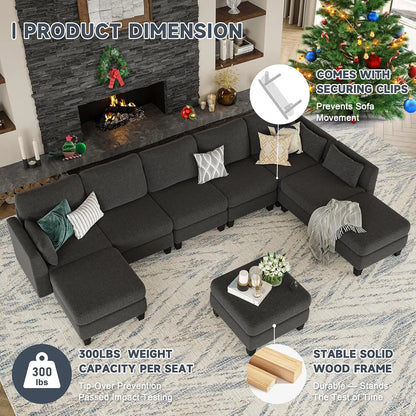 Convertible U Shaped Sofa Couch with High Density Memory Foam, 6 Seat Comfy Modular Sofa Couch for Living Room