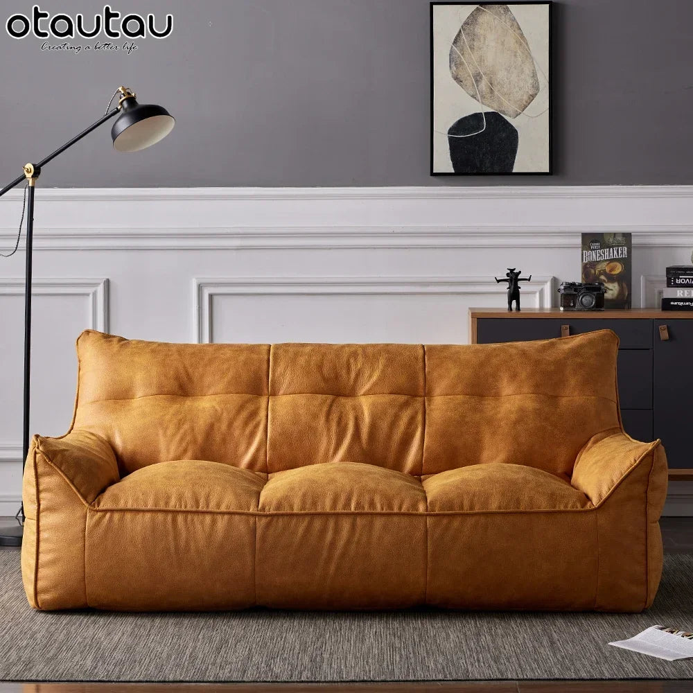 OTAUTAU 3-seat Retro Faux Leather Bean Bag Sofa Cover SF003【No Filler Inside ! You Need To Buy The Filler By Yourself！】